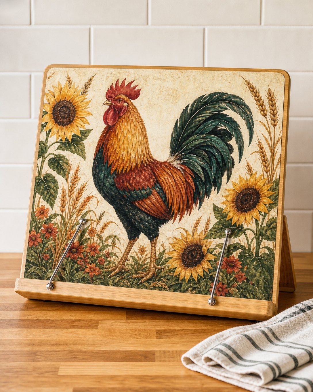 Rooster and Sunflowers Cookbook Stand, image 1
